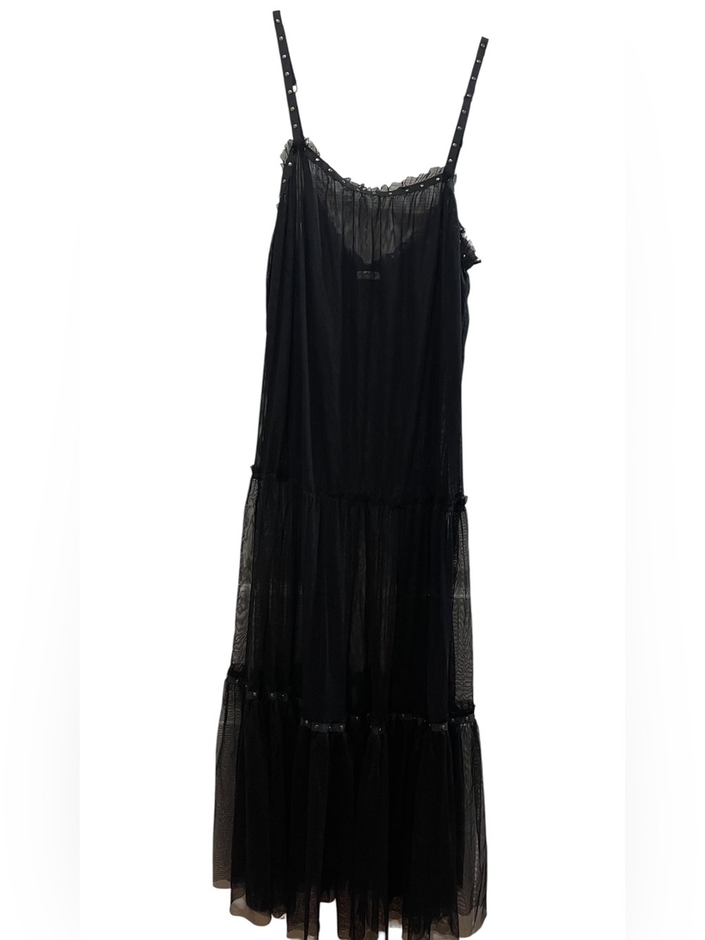❤️ NWOT! RARE Free People x Intimately FP Night Out Black Mesh Ruffle Maxi Dress - Picture 3 of 13